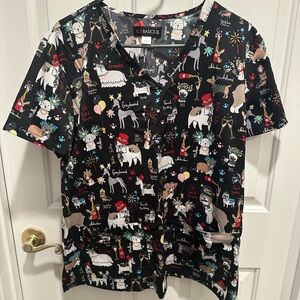 New Years Celebration Dog Breeds Scrub Top